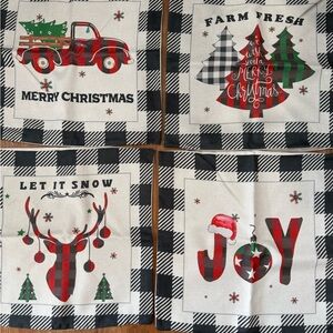 Festive Holiday Pillow Covers Set - Red and Black Plaid